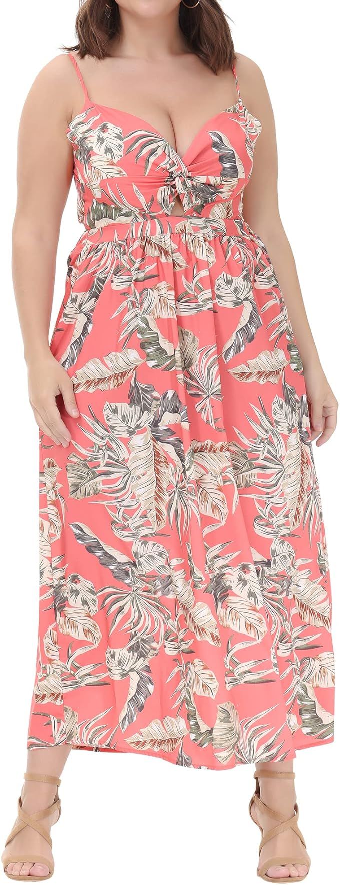 Willotis Women Plus Size Hawaiian Luau Dress Tropical Spaghetti Strap Floral Summer Dress for Wom... | Amazon (US)