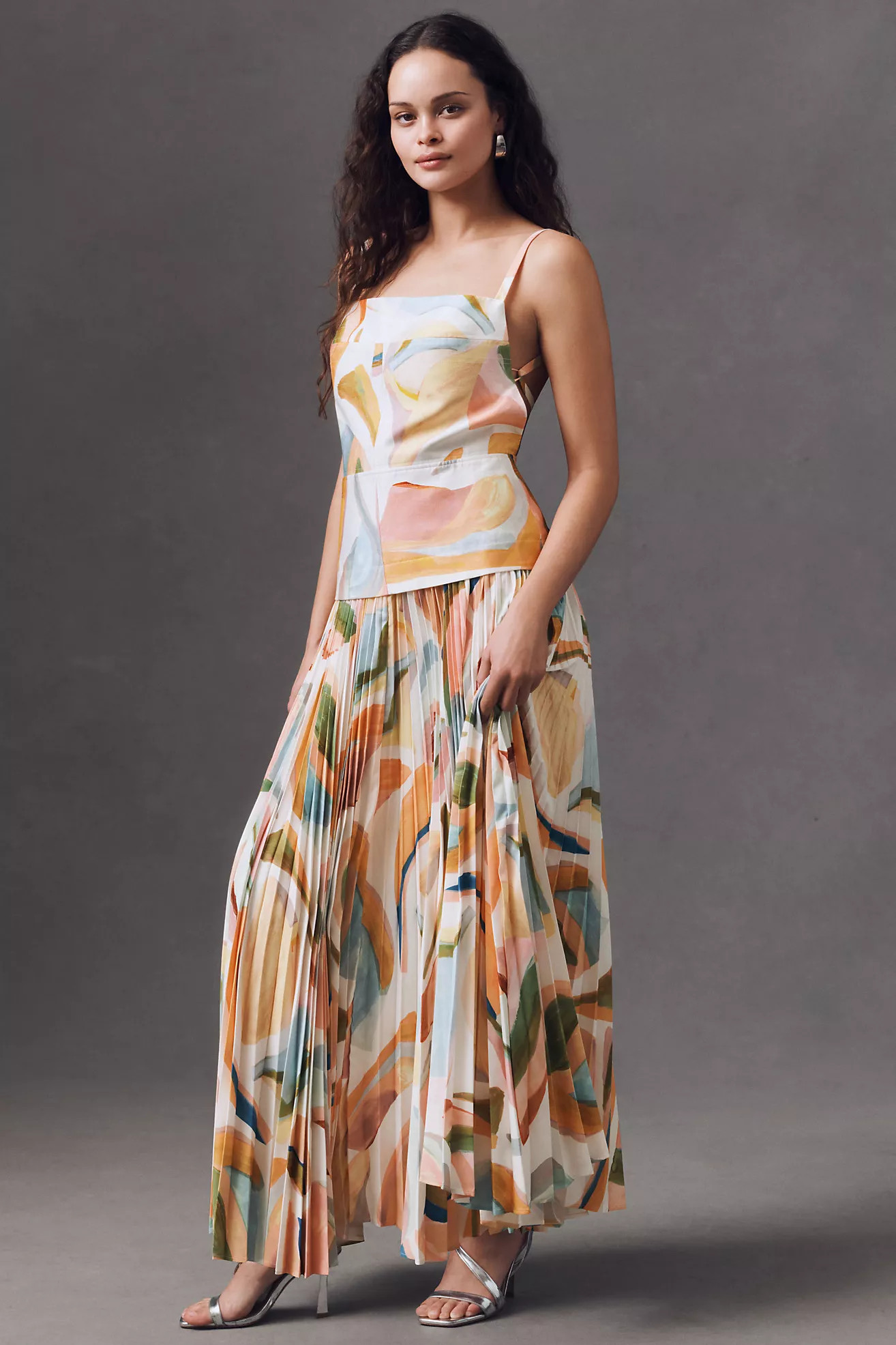 Acler Leasgill Square-Neck Open-Back Pleated Linen Midi Dress | Anthropologie (US)