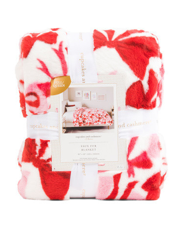 Bows Faux Fur Blanket, Polyester | TJ Maxx