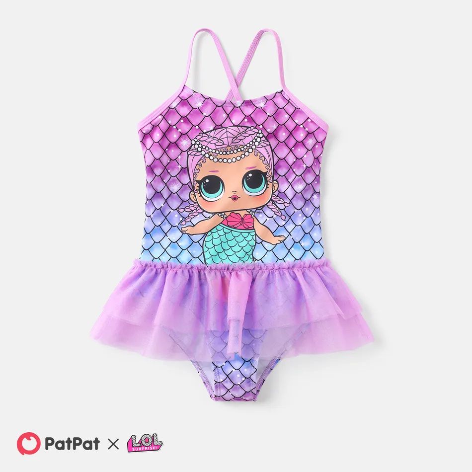 L.O.L. SURPRISE! Kid Girl Mesh Splice Mermaid Onepiece Slip Swimsuit | PatPat