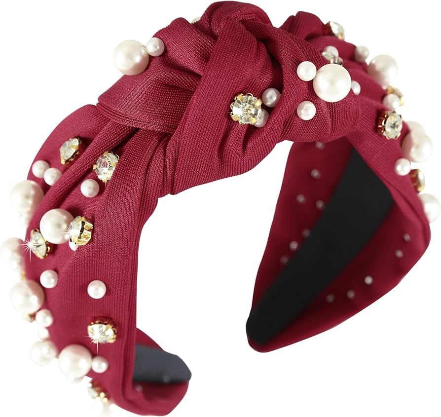 Gmmidea Pearl Knotted Women Headband Sparkle Rhinestone Jeweled Headband Wide Knot Crystal Embell... | Amazon (US)