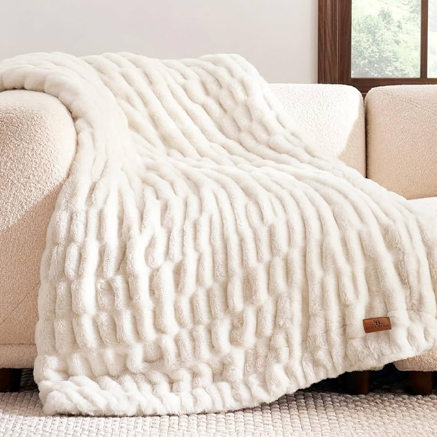 Cozy Bliss Double-Sided Soft Faux Fur Throw Blanket,50"x60", Cream White | Amazon (US)
