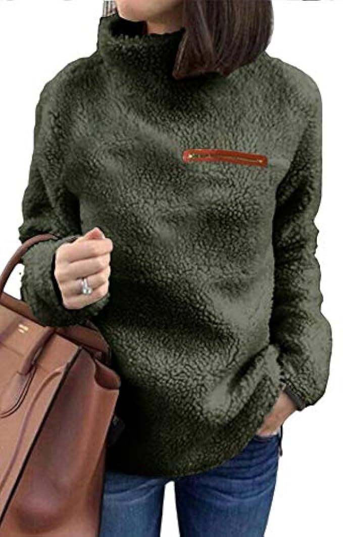 onlypuff Sherpa Jacket Women Pullover Sweaters Fleece Sweatshirt Tunic Blouse | Amazon (US)