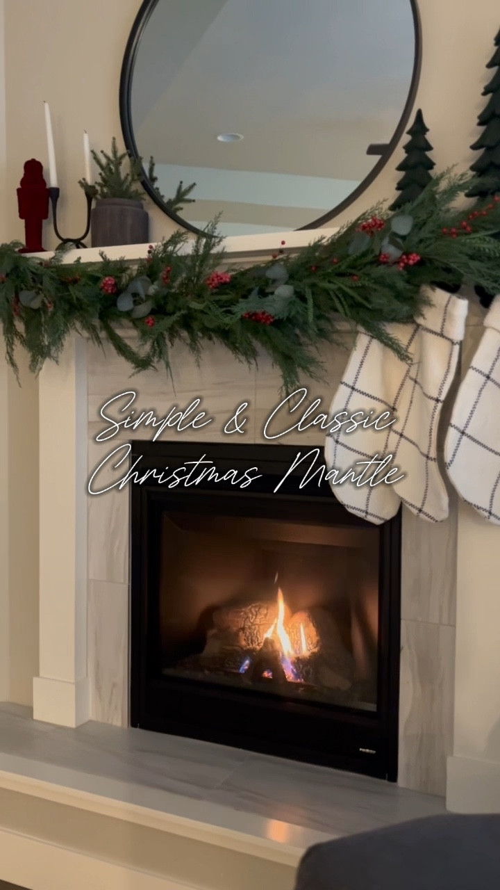 Loving the simple, classic Christmas look of my mantle this year❤️ a lot of these items are from last year, out of stock, or from Hobby Lobby, so I linked what I could and found items very similar to what you see here! I used 3 (6ft) garlands here, and mixed in some eucalyptus and holly stems as well to get this look. 

#LTKSeasonal #LTKHome #LTKHoliday
