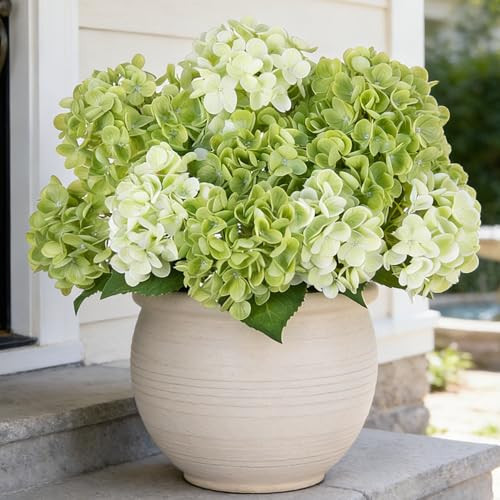 INXUGAO Artificial Flowers Fake Outdoor Hydrangea Bouquets with Long Stems, 3Pcs 18" Faux Green Hydrangeas with Latex Real Touch for Outdoors, Wedding, Baby Shower and Party Decor | Amazon (US)
