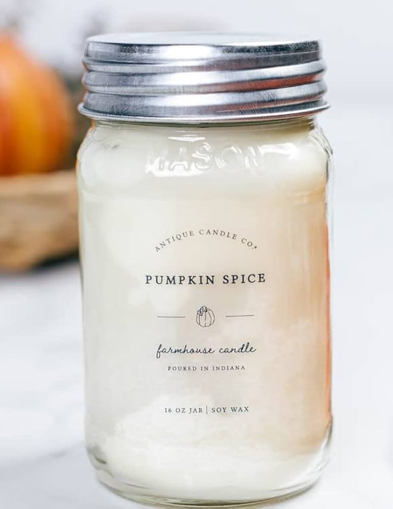 Antique Candle Co.® Pumpkin Spice 16 Ounce Soy Wax Candle, 80 Hour Burn Time, Cotton Wick, Gift ... | Amazon (US)