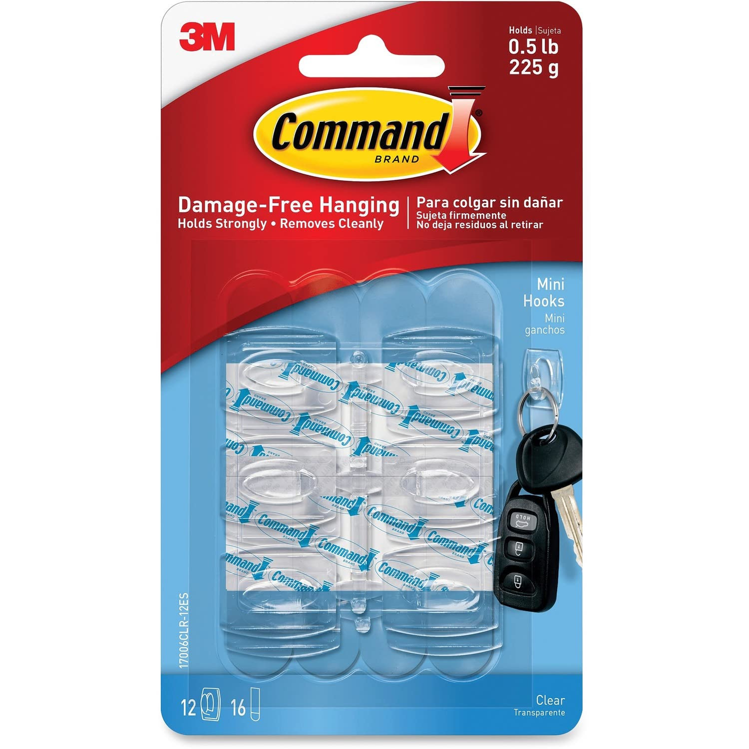 Command 17006CLRES Mini Hooks, w/Adhesive Strips,Holds 1/2 lb, 6/PK, Clear | Amazon (US)
