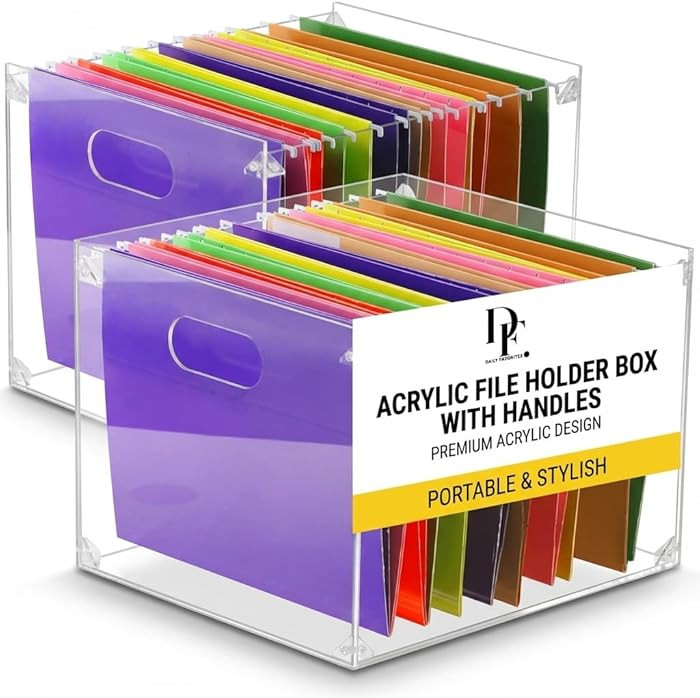 Acrylic File Organizer for Desk Box with Handles - Clear File Box Holder for Letter Size A4 - Des... | Amazon (US)