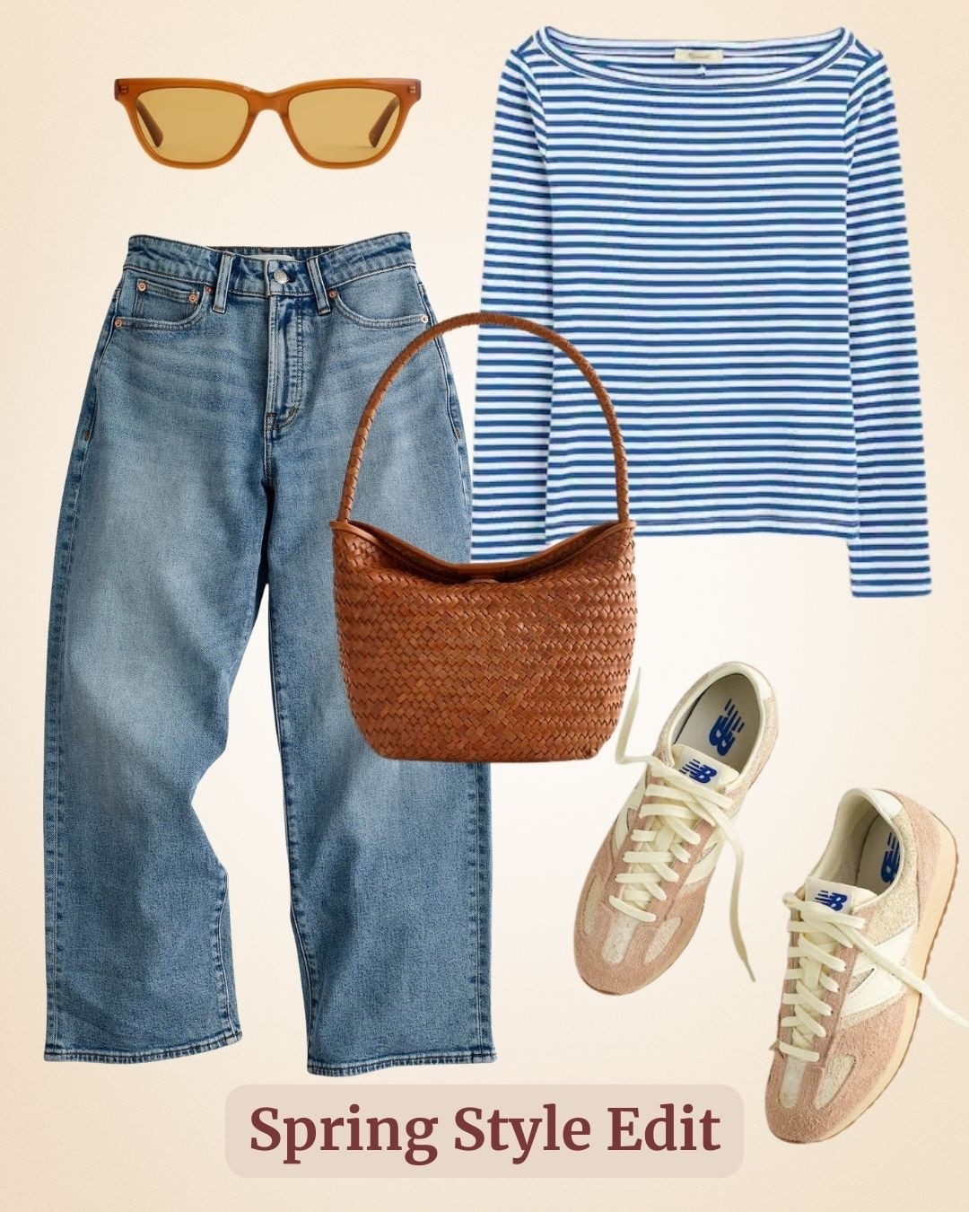 Madewell insiders 25% off! Spring style wardrobe edit - boatneck long sleeve tee, cropped wide leg jeans, paired with accessories- woven shoulder bag, new balance sneakers, and sunglasses. Comfort style and ready to go! 

#LTKSaleAlert #LTKPetite #LTKOver40