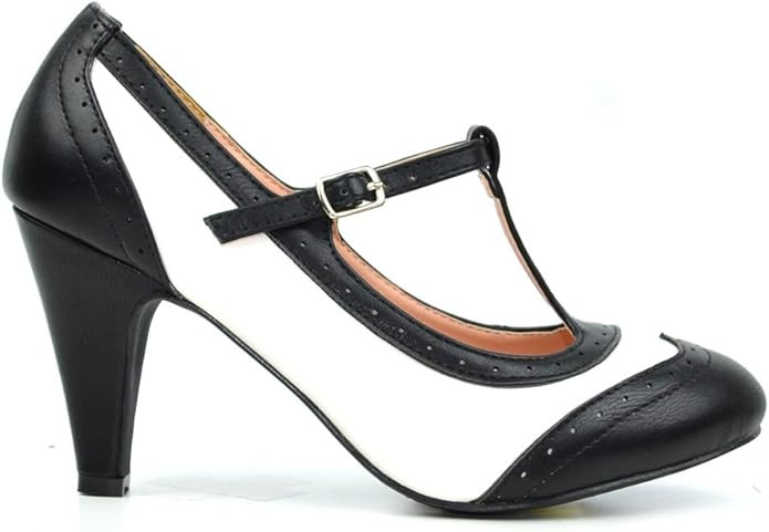 Chase & Chloe Kimmy-51 Women's Two Tone T-Strap Pump | Amazon (US)