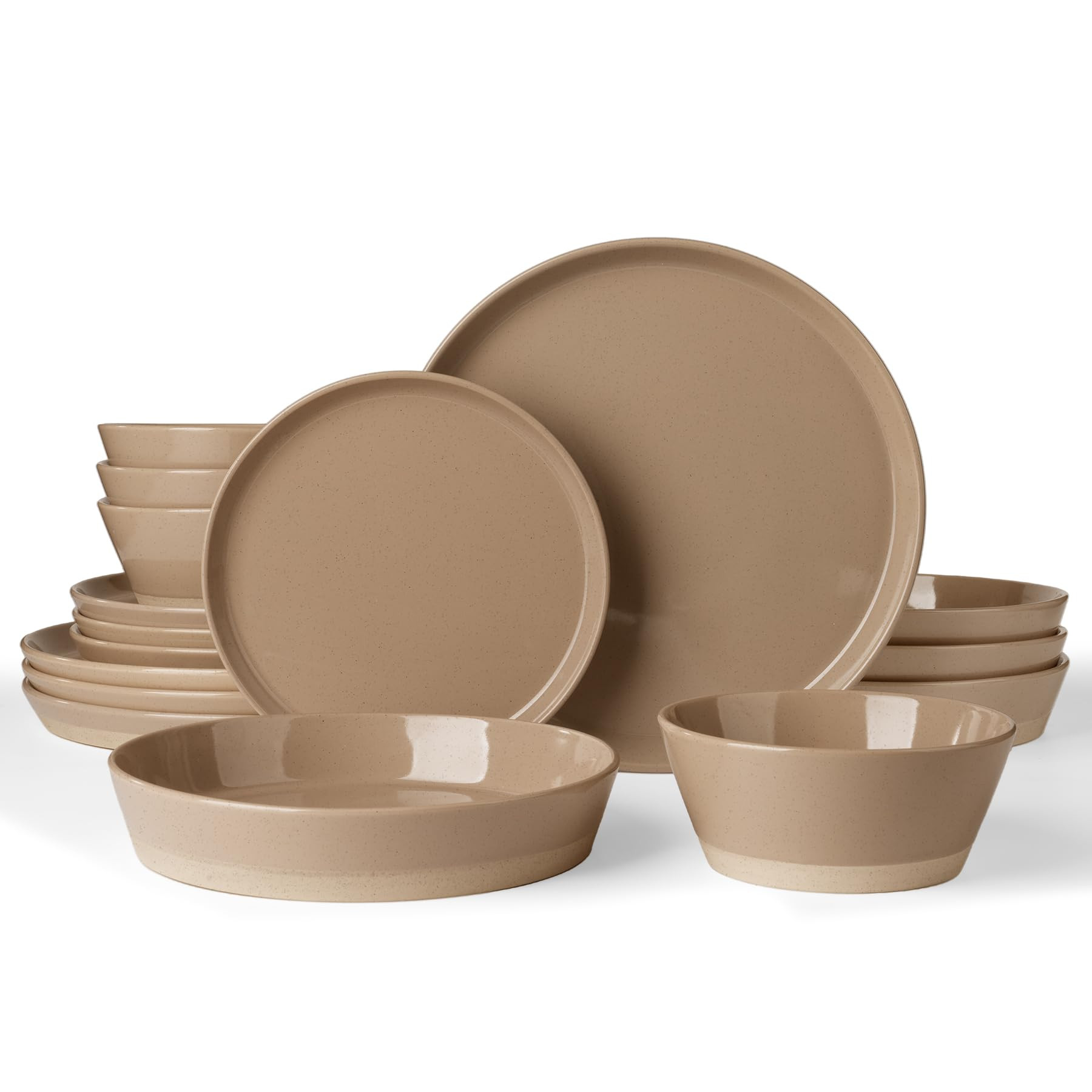 Famiware Saturn 16 Pieces Plates and Double Bowls Sets for 4, Stoneware Dinnerware Set with Pasta... | Amazon (US)