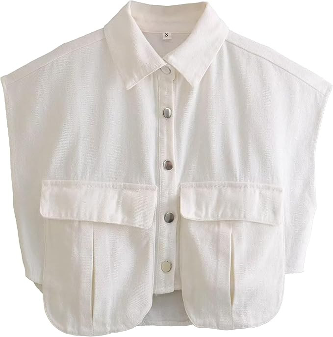 Denim Vest Women Button Down Polo Neck Cropped Loose Sleeveless Shirt Top Jean Jacket Coat with P... | Amazon (US)