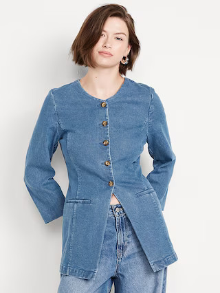 Fitted Collarless Denim Blazer | Old Navy (US)
