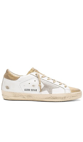 Golden Goose Superstar Sneaker in Gold & White Suede Star | Revolve Clothing
