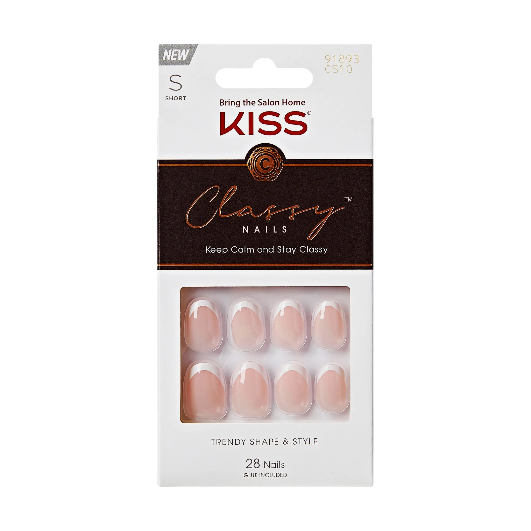 KISS Classy French Tip Press On Nails, Exclusive Only, White, Short Oval, 28 Count | Walmart (US)