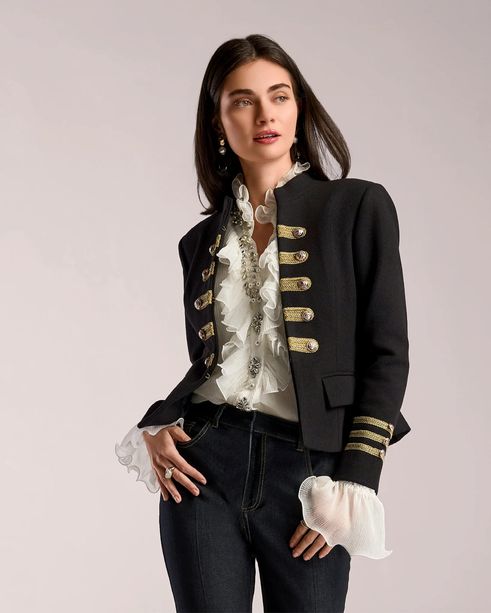Napoleon Jacket with Gold Trim Proper Black | Boston Proper