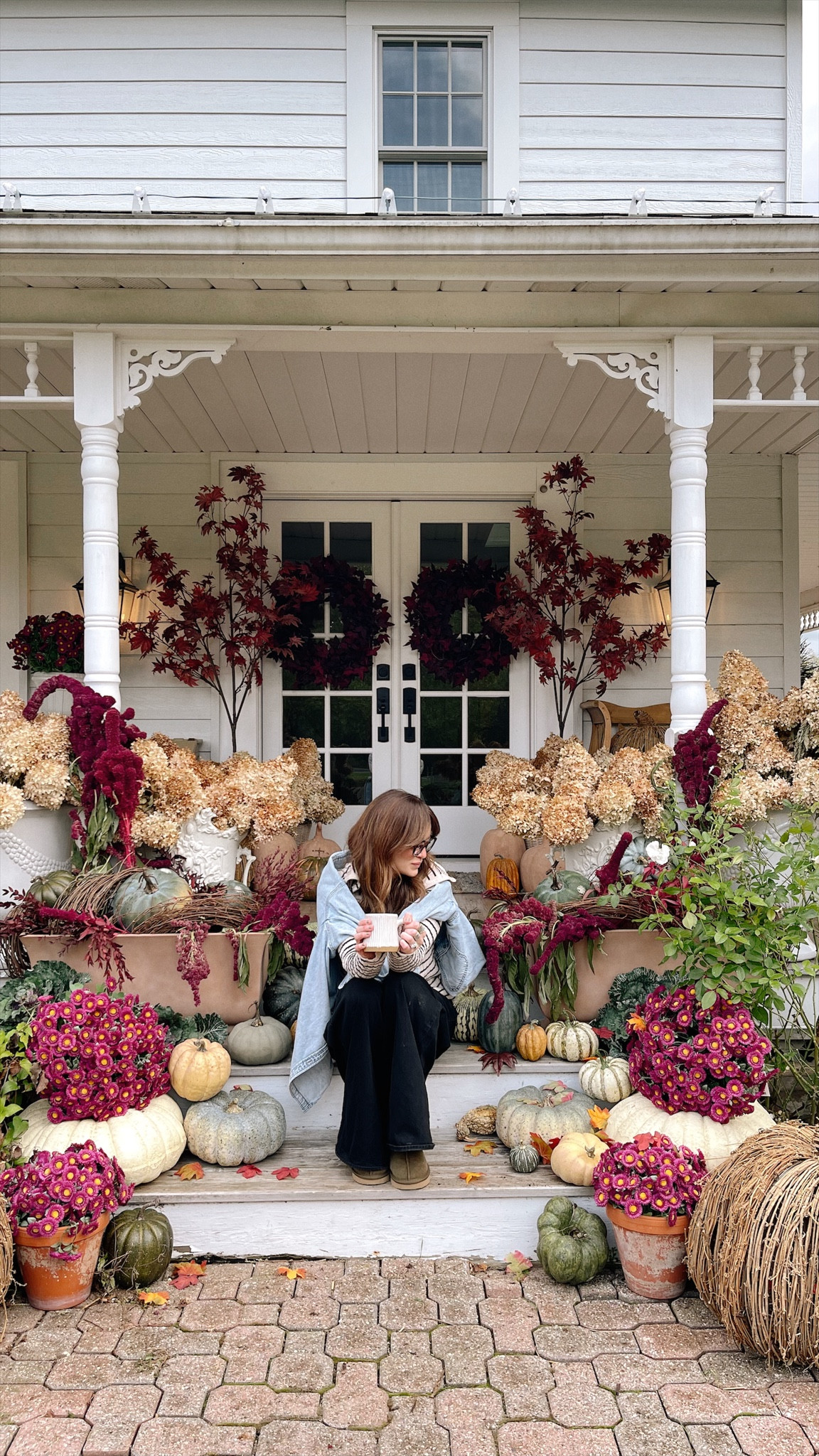 Cozy fall porch. See more on my IG @lizmariegalvan 

Wreaths: hobby lobby 
Mums: home goods 

#LTKHome #LTKSeasonal