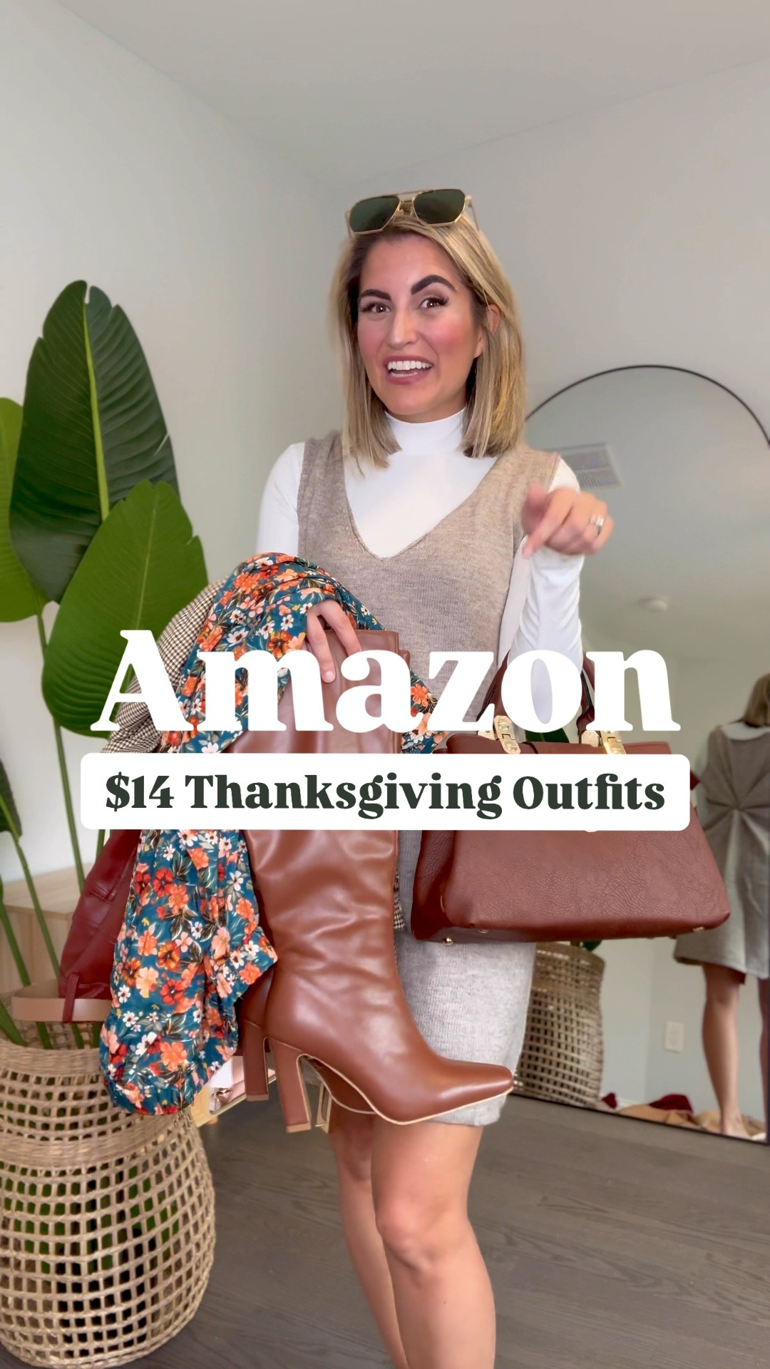 Thanksgiving OUTFITS you can wear all Winter👌🤩🤎
.
SUPER cute soft & stretchy knit dress with pockets only $33 & My floral skirt back in stock only $28!!!!  🤎👢Plus my Buttery Leather pants, houndstooth blazer, Leather boots and bag are perfection. You won’t believe these prices for the quality!🤩
.
✨SIZING✨Everything is petite friendly I’m 5’2” 125lbs wearing small top/dress and small/4 bottoms 
.
Thanksgiving outfit, sweater dress, floral skirt, Amazon floral skirt, Amazon sweater dress, Amazon Thanksgiving outfit m, Fall sweater, Amazon deals, Amazon sweater, Amazon discount code, cable knit sweater, Cotigan, cardigan, tie front sweater, colorblock sweater, sweater with white lines, stripe sweater, black jeans, brown jeans, skort, wrap skort, pattern skort, floral pattern skort, black and white skort, wrap skort
Amazon basic, travel outfit, 3 piece set, capsule wardrobe, travel outfit, comfy outfits, scuba set, look for less, capsule closet, 2 piece set, workwear, Amazon two piece set, sunglasses, striped dress, blue stripe dress, black jumpsuit, beige jumpsuit, travel outfit, loungewear, comfy outfit, casual outfits, work outfit, workwear, two piece set, 2 piece set, Amazon two piece set, Amazon lounge set 

#LTKsalealert #LTKtravel #LTKworkwear#LTKBacktoSchool #LTKFallSale#LTKxPrimeDay

#LTKSaleAlert #LTKHoliday #LTKVideo