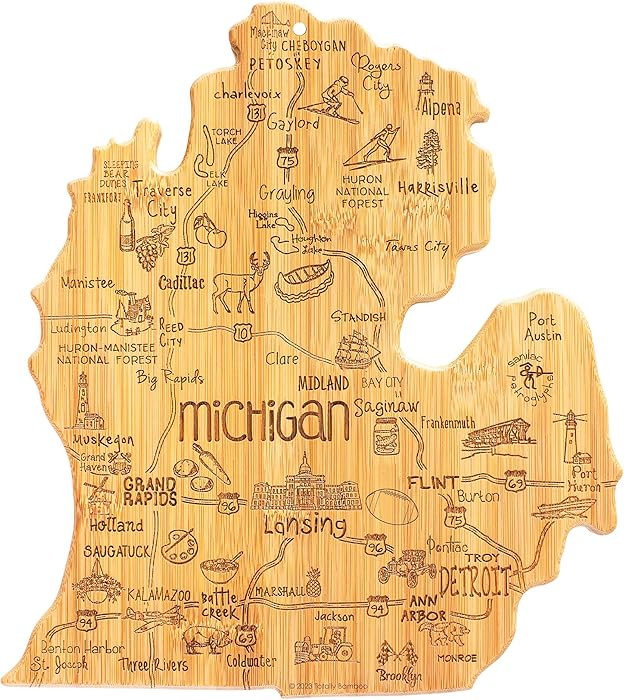 Totally Bamboo Destination Michigan Mitten State Shaped Cutting Board, Charcuterie and Cheese Ser... | Amazon (US)