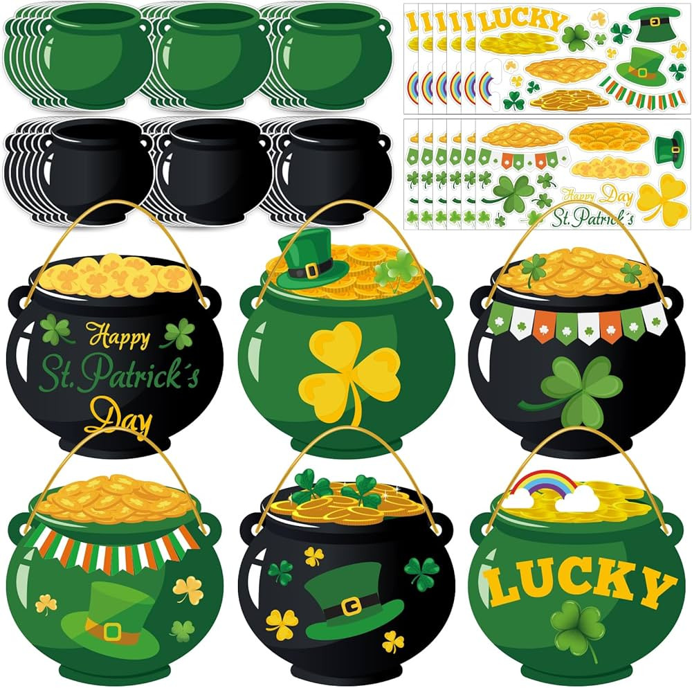 36 Packs St. Patrick's Day Crafts for Kids, Pot of Gold DIY Craft Kits Shamrock Gold Coins Leprec... | Amazon (US)