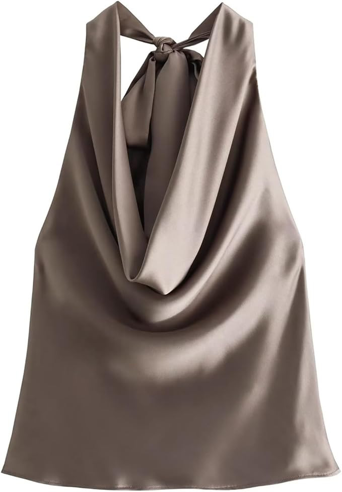 CORIRESHA Women's Elegant Satin Tie Back Cowl Neck Sleeveless Silk Backless Tank Top | Amazon (US)