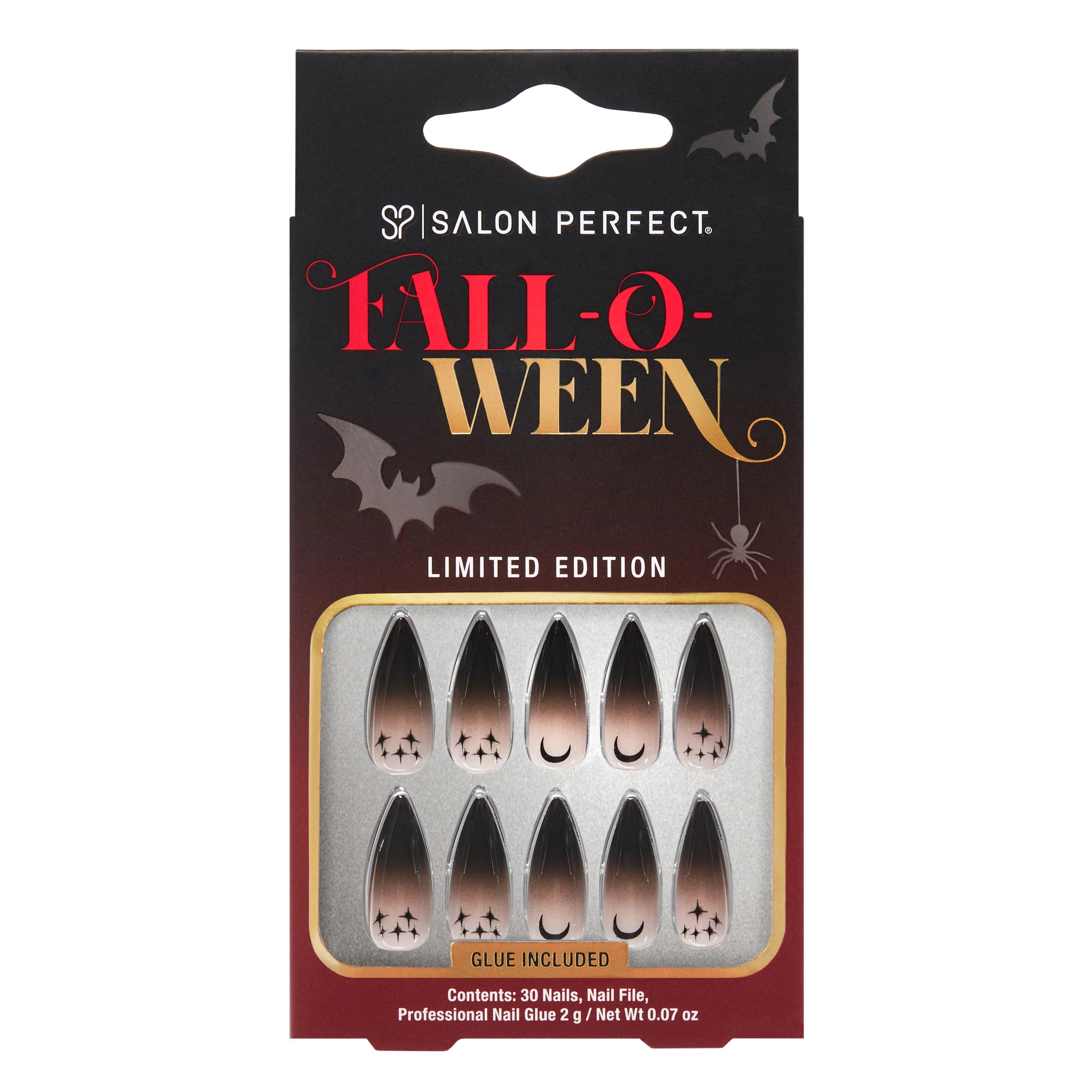 Salon Perfect Falloween Press On Nails, 332 Black Moon Ombre, File & Glue Included, 30 Nails | Walmart (US)