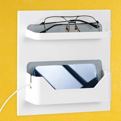 Bedside Shelf Accessories Organizer, Stick On Adhesive Floating Shelves For Bed, Dorm Room, Office | Storage Rack (White And Grey) | Wayfair North America