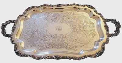 Victorian Silverplate on Copper Ascot Shell Border Waiter Tray w Monogram | eBay | eBay US