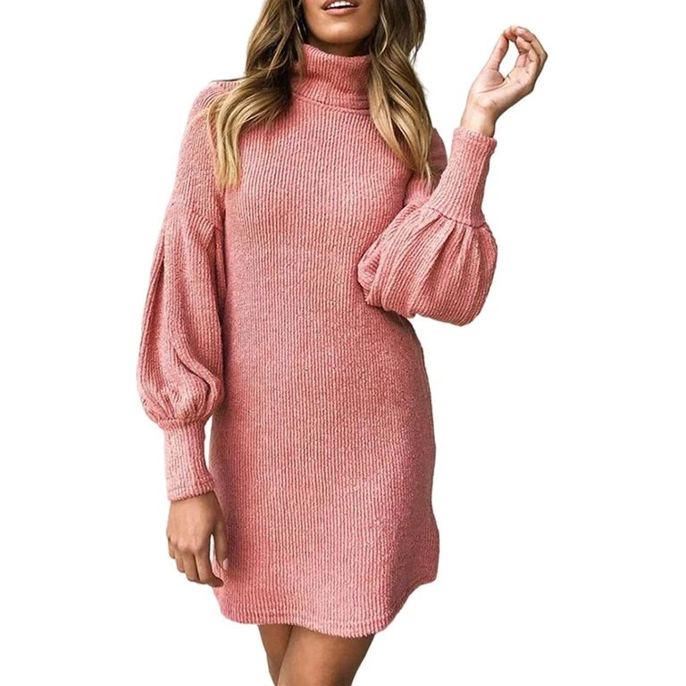 Colisha Long Sleeve Solid Dress for Womens Mock Neck Casual Tunic Dress Pullover Sweater Dress Ju... | Walmart (US)