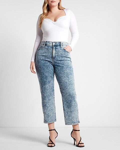 High Waisted Acid Wash Straight Ankle Jeans | Express
