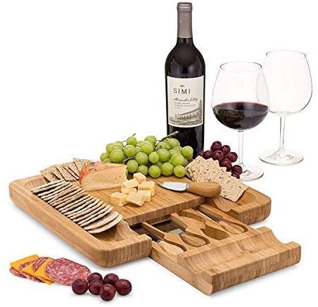 Dynamic Gear Bamboo Cheese Board Set with Cutlery in Slide-Out Drawer Including 4 Stainless Steel... | Amazon (US)