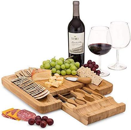 Dynamic Gear Bamboo Cheese Board Set with Cutlery in Slide-Out Drawer Including 4 Stainless Steel... | Amazon (US)