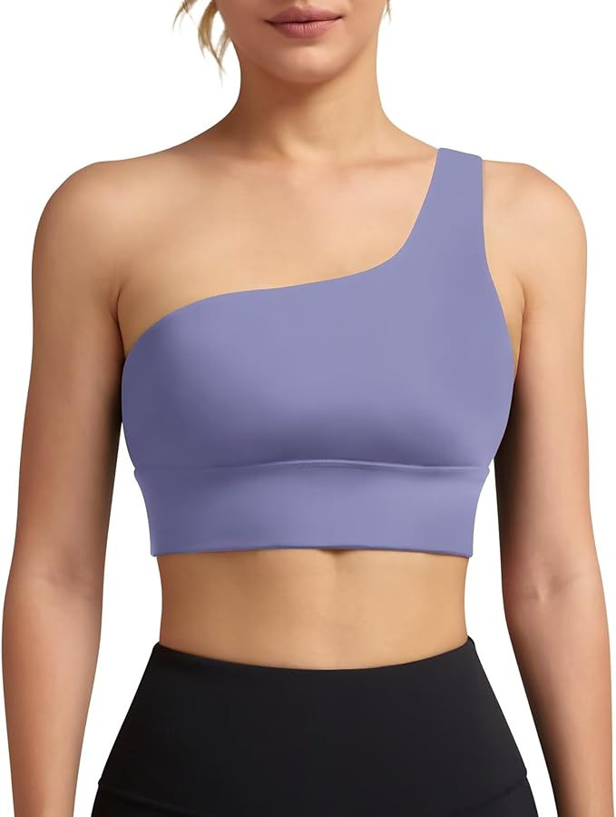 QUEENIEKE Womens One Shoulder Sports Bra Workout Strap Yoga Bras Cute Medium Support Tops | Amazon (US)