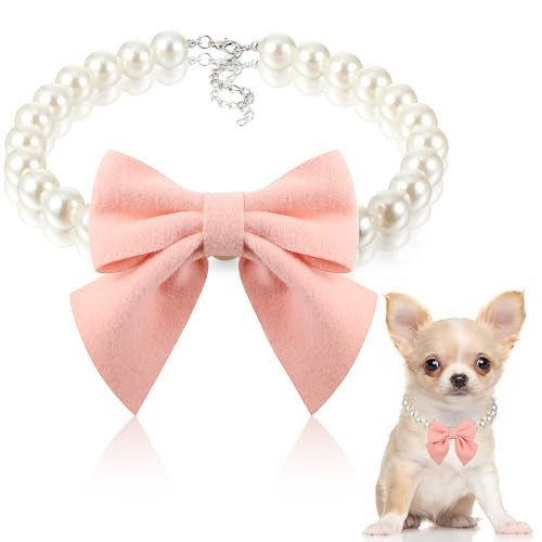 LEIFIDE Dog Pearls Collar Necklace Jewelry with Pink Bow Pendant Fancy Pearls Pet Collars Adjustable Dog Cat Necklace for Wedding Birthday Valentines Pet Grooming Party Costume Accessories(11 Inch) | Amazon (US)