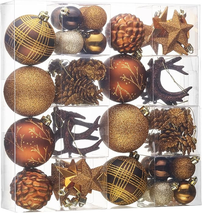 Valery Madelyn Christmas Ornaments Set, 70ct Brown Copper Gold Shatterproof Christmas Tree Decora... | Amazon (US)