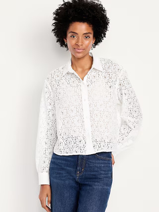 Cropped Lace Button-Down Shirt | Old Navy | Old Navy (US)