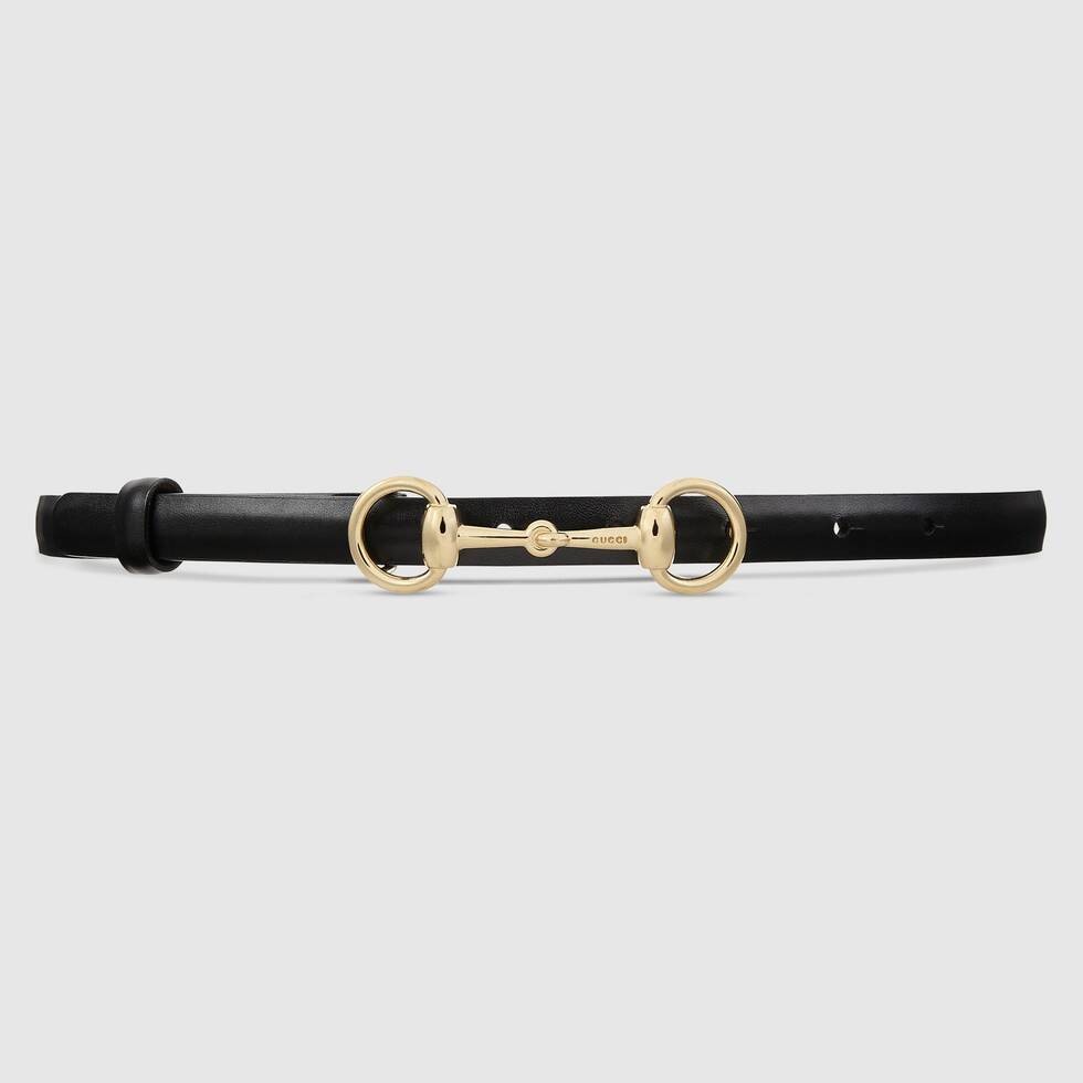 Leather skinny belt with horsebit | Gucci (US)