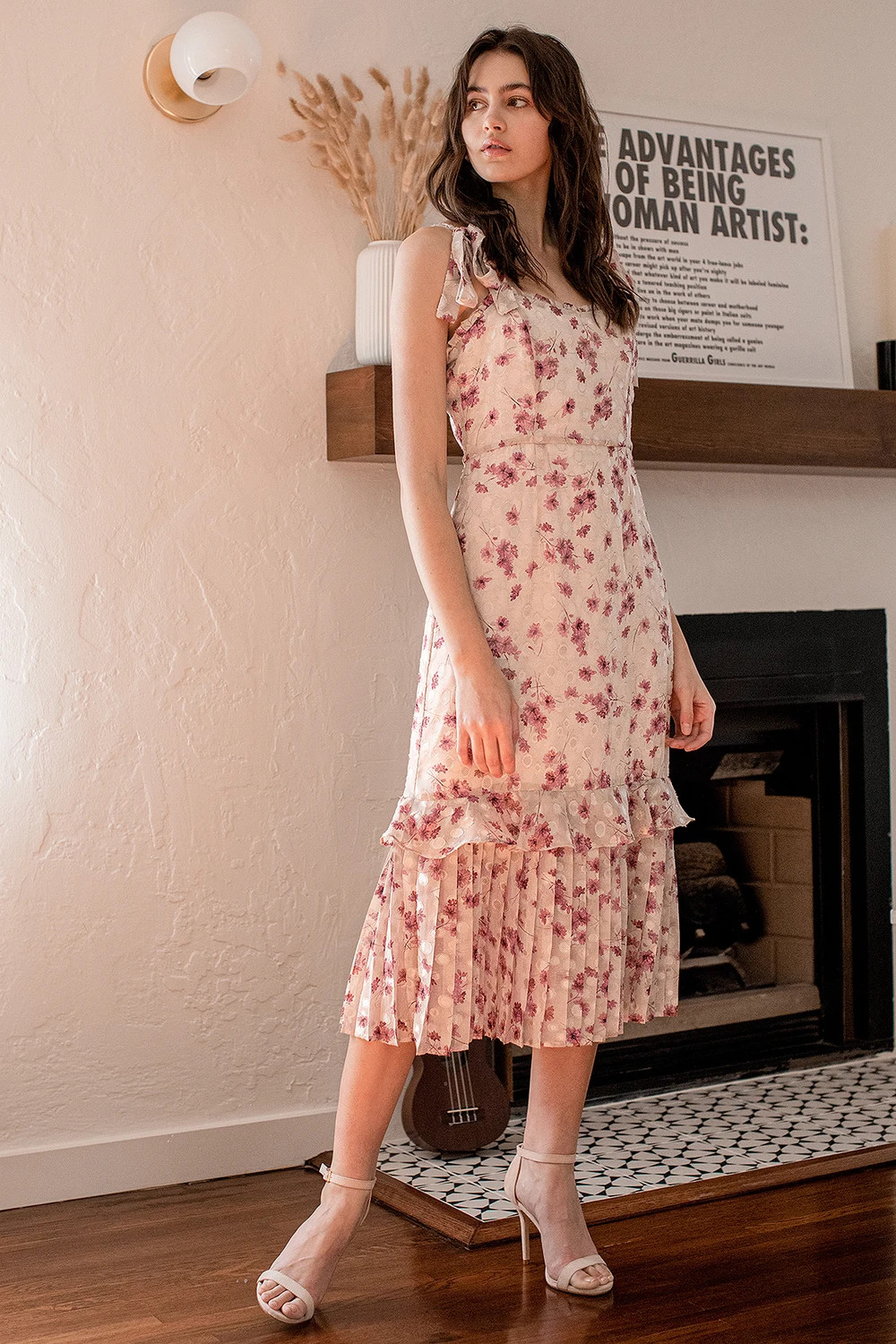 Terrace Views Taupe Floral Print Tiered Midi Dress | Lulus (US)