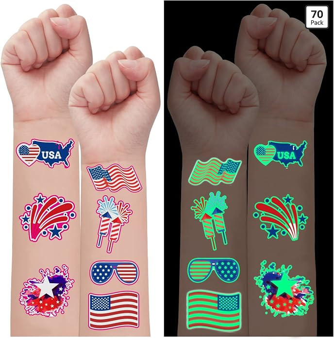 70PCS 4th of July Decorations Temporary Tattoos\uff0cRed White and Blue Party Supplies\uff0cFourt... | Amazon (US)