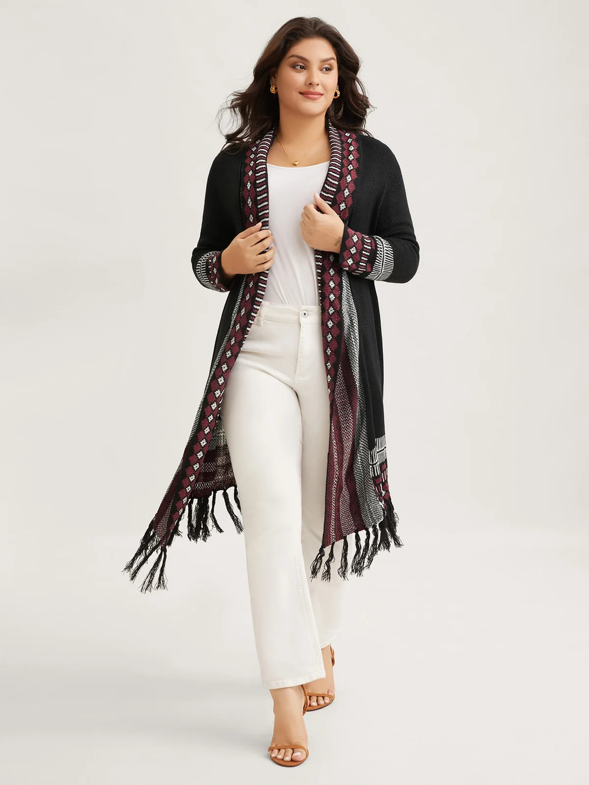 Bandana Print Fringe Trim Maxi Cardigan | Bloomchic