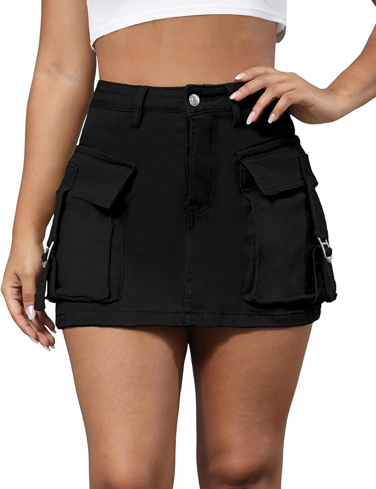 Women's Cargo Skort High Waisted Cargo Shorts Button Bodycon Mini Y2K Denim Cargo Skirt Shorts wi... | Amazon (US)