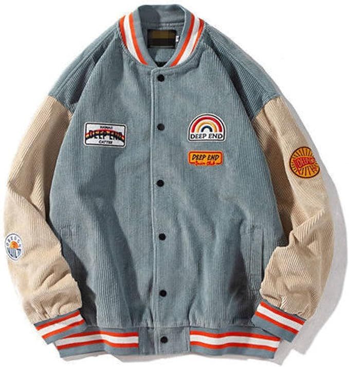 PAROSEN Corduroy Bomber Jacket For Women Button Down Embroidered Streetwear Unisex Baseball Unifo... | Amazon (US)