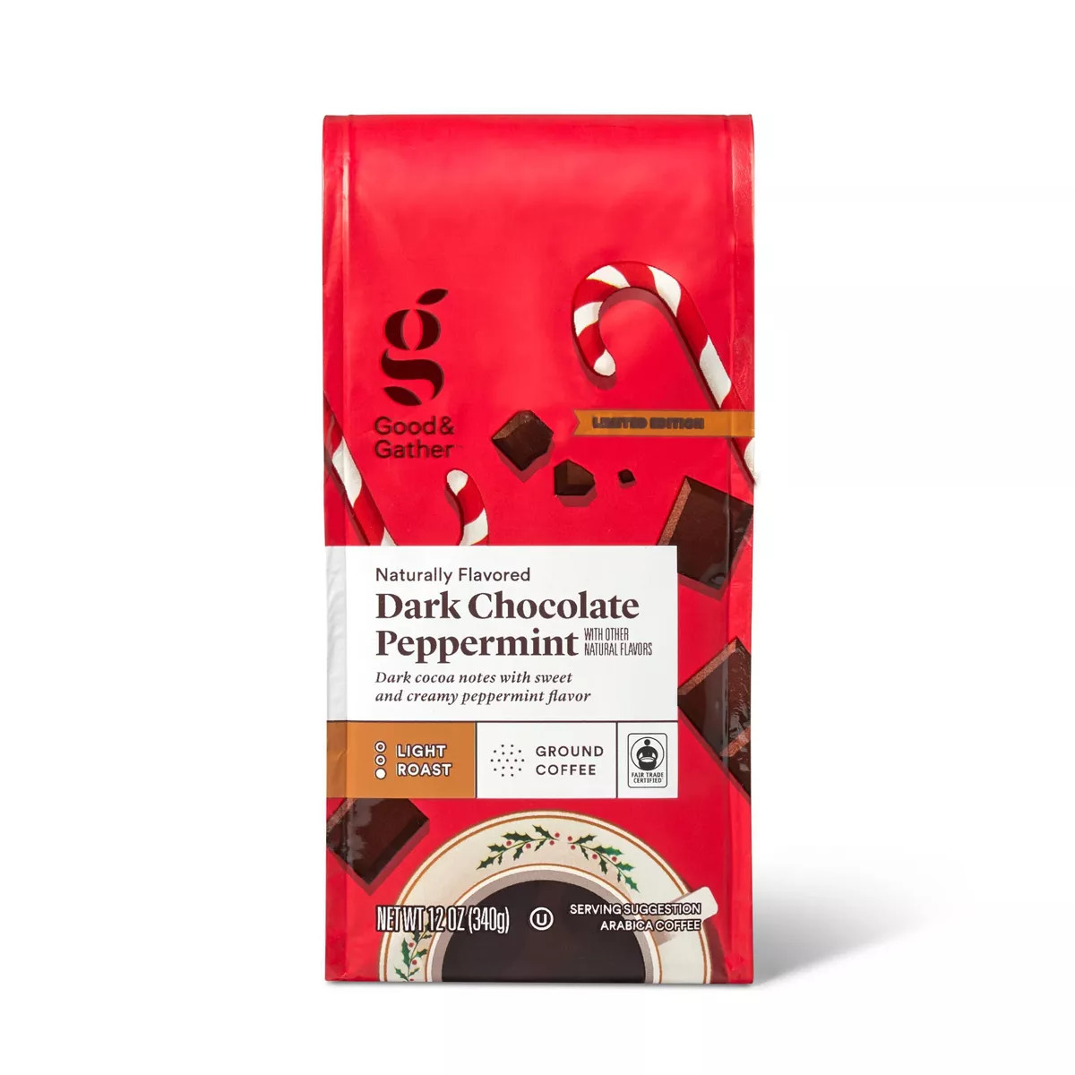Naturally Flavored Dark Chocolate Peppermint Light Roast Coffee Ground Coffee - 12oz - Good & Gat... | Target