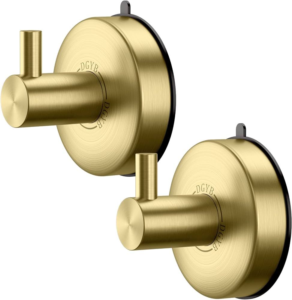DGYB Suction Cup Hooks for Shower Set of 2 Gold Towel Hooks for Bathrooms SUS 304 Stainless Steel... | Amazon (US)