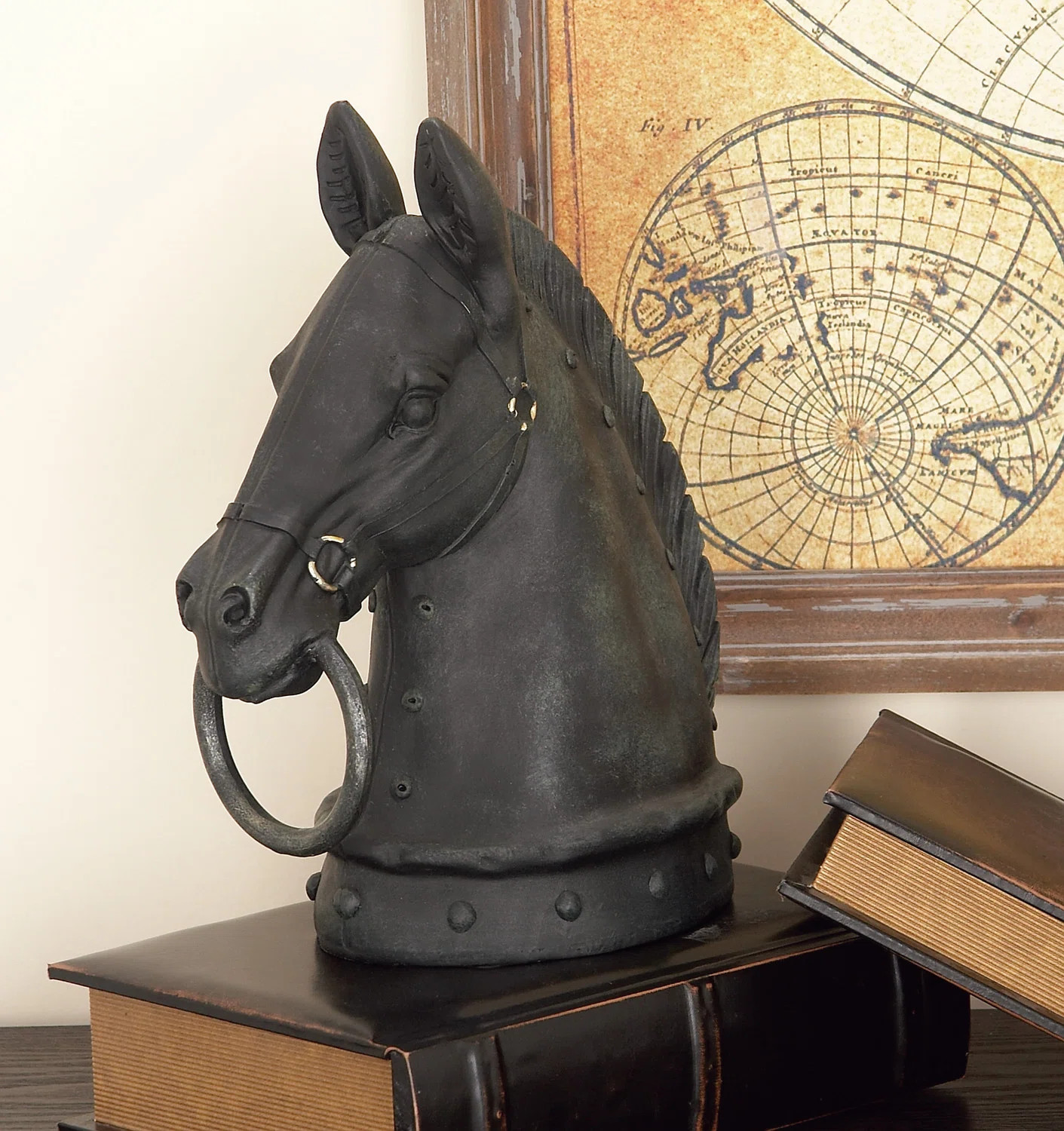 Charlton Home® Lula Polystone Antique Style Head Horse Decorative Sculpture with Hitching Post a... | Wayfair North America
