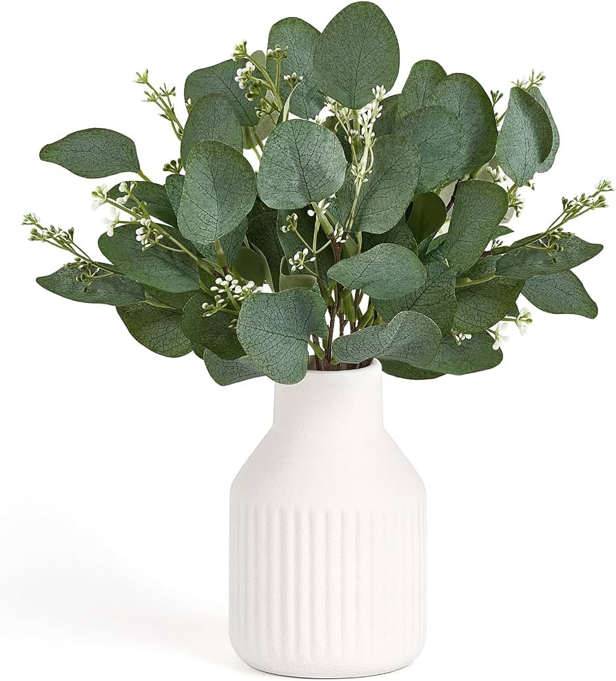 Dahey Artificial Eucalyptus Stems in Ceramic Vase Centerpiece Table Decorations Modern Farmhouse ... | Amazon (UK)