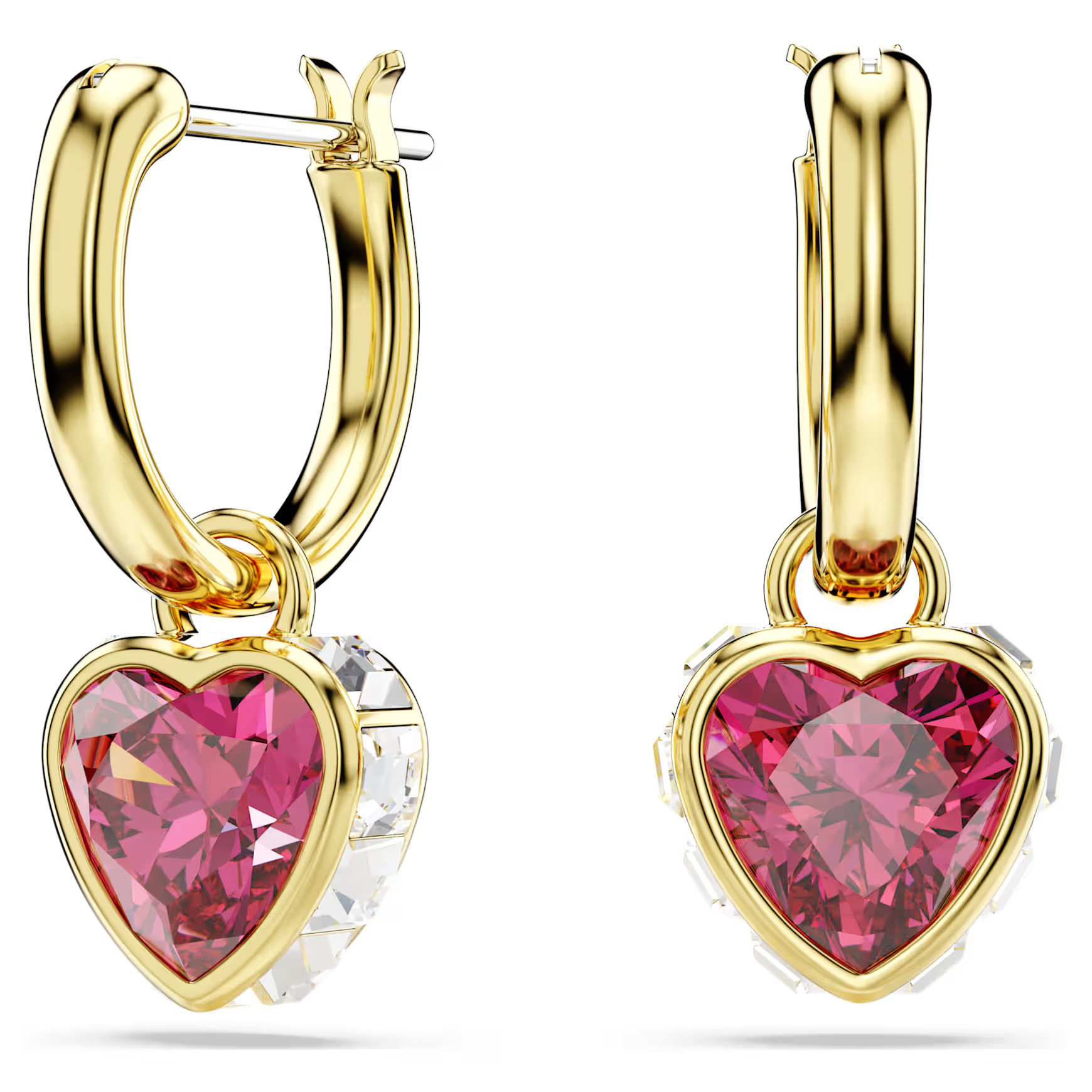 Chroma drop earrings, Heart, Red, Gold-tone plated by SWAROVSKI | SWAROVSKI