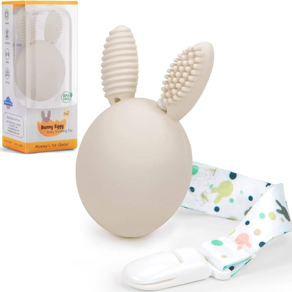 Bunny Eggy Baby Teething Toy Toothbrush Teether Rattle Easter Egg Bunny Rabbit Toy Teething Pain ... | Amazon (US)