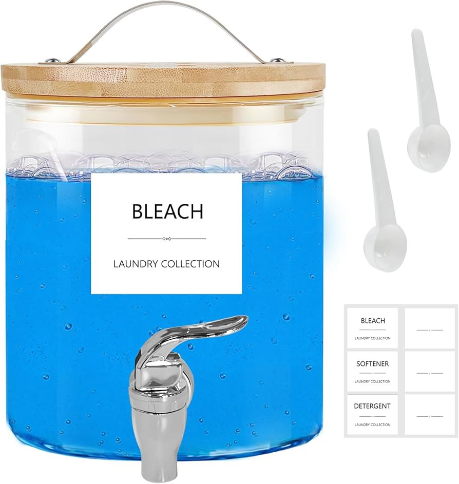 Glass Laundry Detergent Dispenser with Bamboo Sealed Lid, 1.5L Fabric Softener Dispenser for Laun... | Amazon (US)