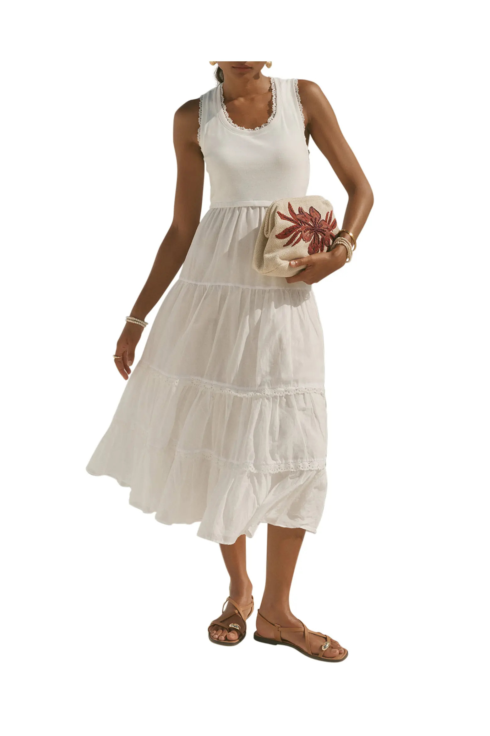 Crochet Trim Tiered Midi Dress (Women) | Nordstrom | Nordstrom